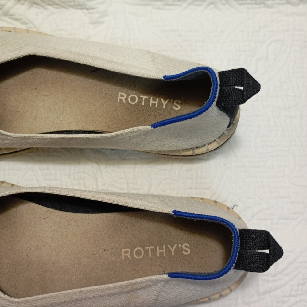 Rothy's Womens Beige Black Slip-On Flats Blue Trim Sustainable Size 9 Shoes - Picture 4 of 9
